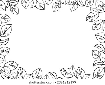 Tea leaves plant banner frame, hand drawn line art vector illustration for surface design, card or wedding invite.