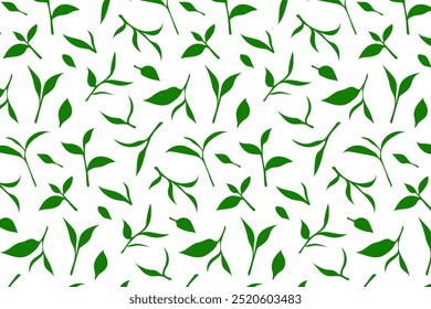 Hojas de té Patrón sin fisuras Bebida Paquete aislado caliente Repetir la naturaleza Premium Calidad Verde dibujado Doodle Plano Minimalismo Logotipo Diseño Hierba Menta Bálsamo de limón Farmacia Envoltura de salud Textil