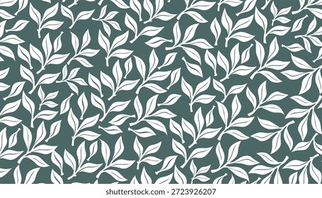 Tea Leaves Seamless Pattern Organic Botanical Background