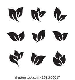 folhas de chá definir ícone preto logotipo símbolo 