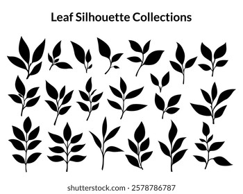 tea leaves vector. tea sprout with leaves. silhouette of tea leaves. tea Leaf silhouette Collection.