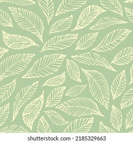 Tea Leaves Wallpaper, Botanical Drawing Seamless Pattern, Evergreen Plants Background, Garden Backdrop, Forest Illustration, Trees Texture, Shrubs and Bushes Print for Textile