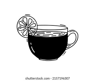 ilustración vectorial de doodle de taza de limón de té. Tiempo de té esquemático