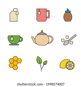 Tea, lemon and honey icons on a white background. Vector illustration