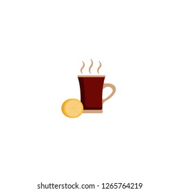 Tea and lemon icon. Winter drink icon. 
