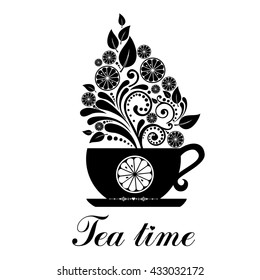 Tea with lemon isolated on White background. Vector illustration