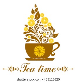 Tea with lemon isolated on White background. Vector illustration
