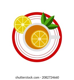 Té con vista superior de limón, signo de diseño sobre fondo blanco, ilustración vectorial