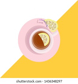 Tea with lemon. Vector illustration. 