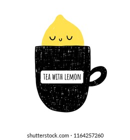 Tea with lemon. Vector illustration. The cartoon style