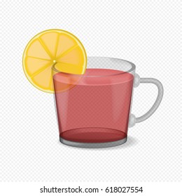 Tea with lemon. Vector illustration, transparent background. Isolated on a white background.