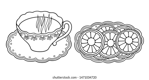 Tea and lemons hand drawn vector doodles illustration. Funny elements and objects. Cartoon background. 