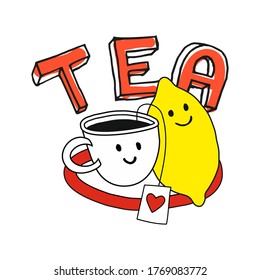 Tea. Lettering with an everlasting cup and lemon.
