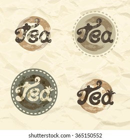 Tea lettering logo. Vector logotype set. Design for signs, decoration, brochures, logotypes, labels. 