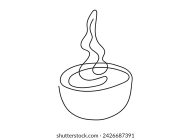 Tea light candle with flame. Burning decorative aromatic candle. Continuous one line drawing. Line art. Isolated on white background. Design element for print, greeting, postcard, scrapbooking