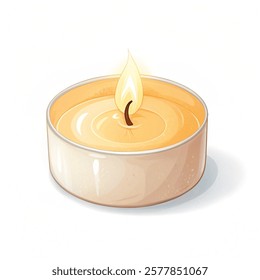 Tea light candle isolated on a  white background. Vector illustration.