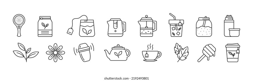 Tea line art icon set design template vector illustration