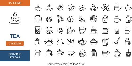 Tea line icons isolated on white background