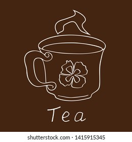 tea logo, a cup with a paint outline on a brown background