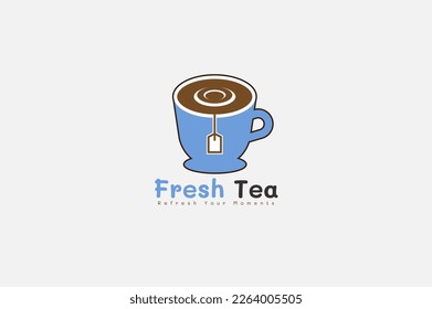 Tea Logo Design With Cup And Tea Bag. Healthy Fresh Tea Drink Concept Logo Design Vector.