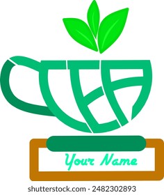 tea logo design and cup shaped text