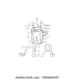 tea logo design, vintage hand drawn sketch.