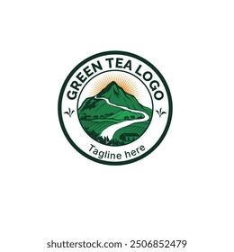 Logotipo del té, Vector del logotipo de las montañas del té verde