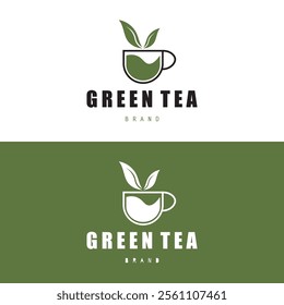 Tea logo icon. green tea in a cup with tea bag design illustration. healthy green tea drink concept logo design vector.