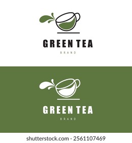 Tea logo icon. green tea in a cup with tea bag design illustration. healthy green tea drink concept logo design vector.