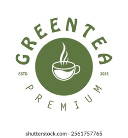 Tea logo icon. green tea in a cup with tea bag design illustration. healthy green tea drink concept logo design vector.