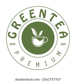 Tea logo icon. green tea in a cup with tea bag design illustration. healthy green tea drink concept logo design vector.