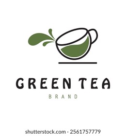 Tea logo icon. green tea in a cup with tea bag design illustration. healthy green tea drink concept logo design vector.