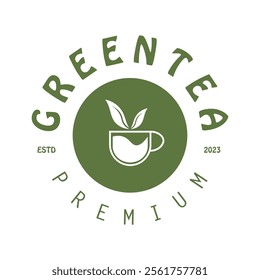 Tea logo icon. green tea in a cup with tea bag design illustration. healthy green tea drink concept logo design vector.