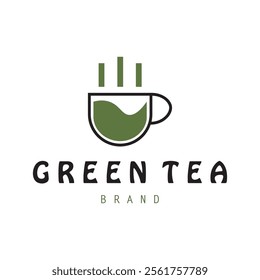 Tea logo icon. green tea in a cup with tea bag design illustration. healthy green tea drink concept logo design vector.