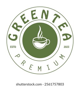 Tea logo icon. green tea in a cup with tea bag design illustration. healthy green tea drink concept logo design vector.