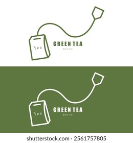 Tea logo icon. green tea in a cup with tea bag design illustration. healthy green tea drink concept logo design vector.