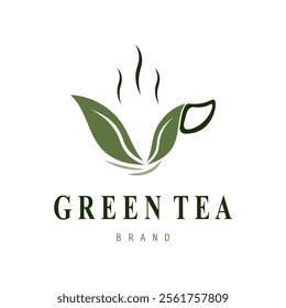 Tea logo icon. green tea in a cup with tea bag design illustration. healthy green tea drink concept logo design vector.