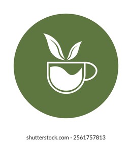 Tea logo icon. green tea in a cup with tea bag design illustration. healthy green tea drink concept logo design vector.