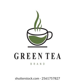 Tea logo icon. green tea in a cup with tea bag design illustration. healthy green tea drink concept logo design vector.