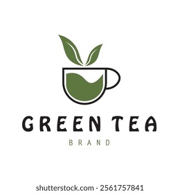 Tea logo icon. green tea in a cup with tea bag design illustration. healthy green tea drink concept logo design vector.