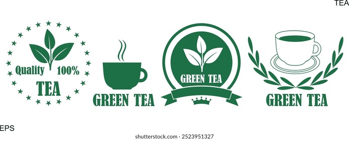 Logo del té. Té aislado sobre fondo blanco. Juego de té verde