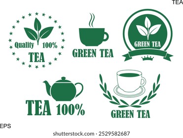 Tea logo. Isolated tea on white background. Green tea set