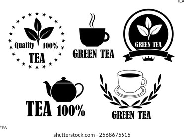 Tea logo. Isolated tea on white background. Black tea set