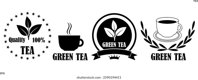 Tea logo. Isolated tea on white background. Green tea set