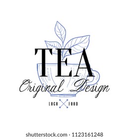 Tea logo original design, retro emblem for shop, cafe, restaurant, cooking business, brand identity vector Illustration on a white background