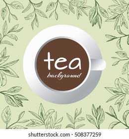 tea logo vector background with painted leaves tea