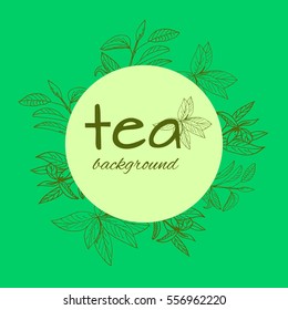 tea logo vector background with painted leaves tea, hand-drawn