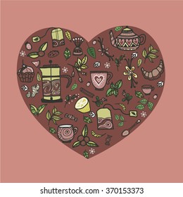 Tea. Love tea. Cute vector illustration with hand drawn elements