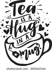 Tea Lover Lettering Quotes Printable Poster Tote Bag Mug Tumbler T Shirt Design Tea Is A Hug In A Mug