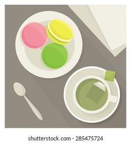 Tea and macaroons. Vector illustration